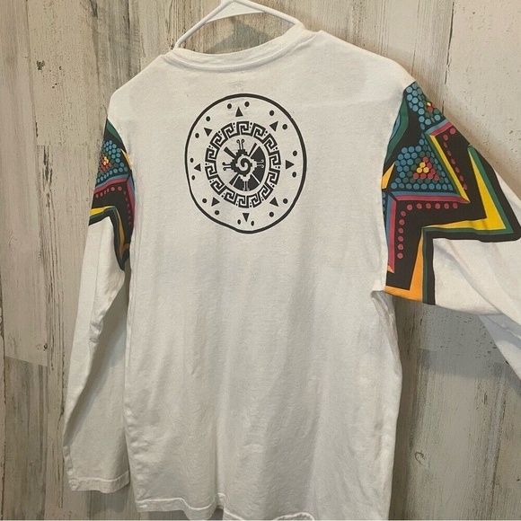 Larva Mens Aztec tribal Eagle Wolf Long Sleeve 100% Cotton Tee Size M - Picture 5 of 6